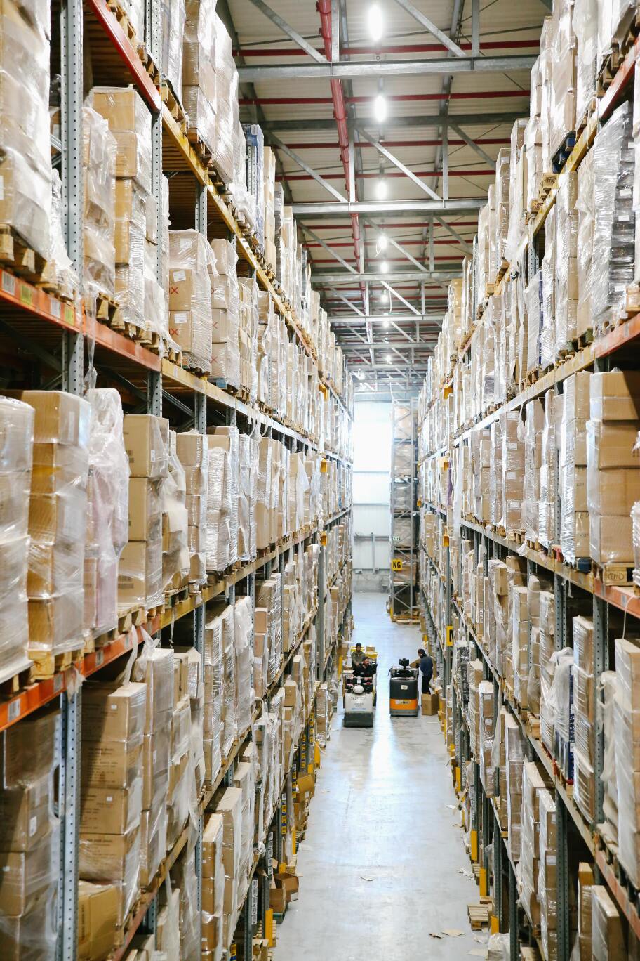 Shelves and boxes inside a warehouse.